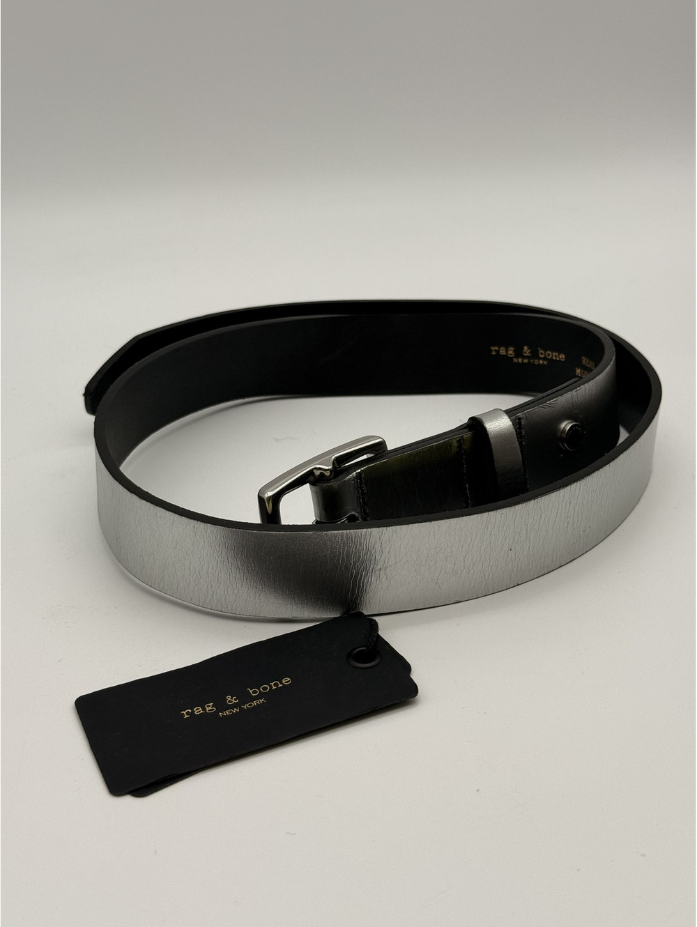 rag & bone Metallic Silver Leather Belt XS Made in England